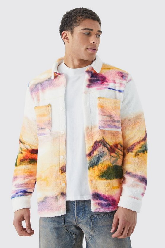 Borg-Overshirt mit Mountain-Print