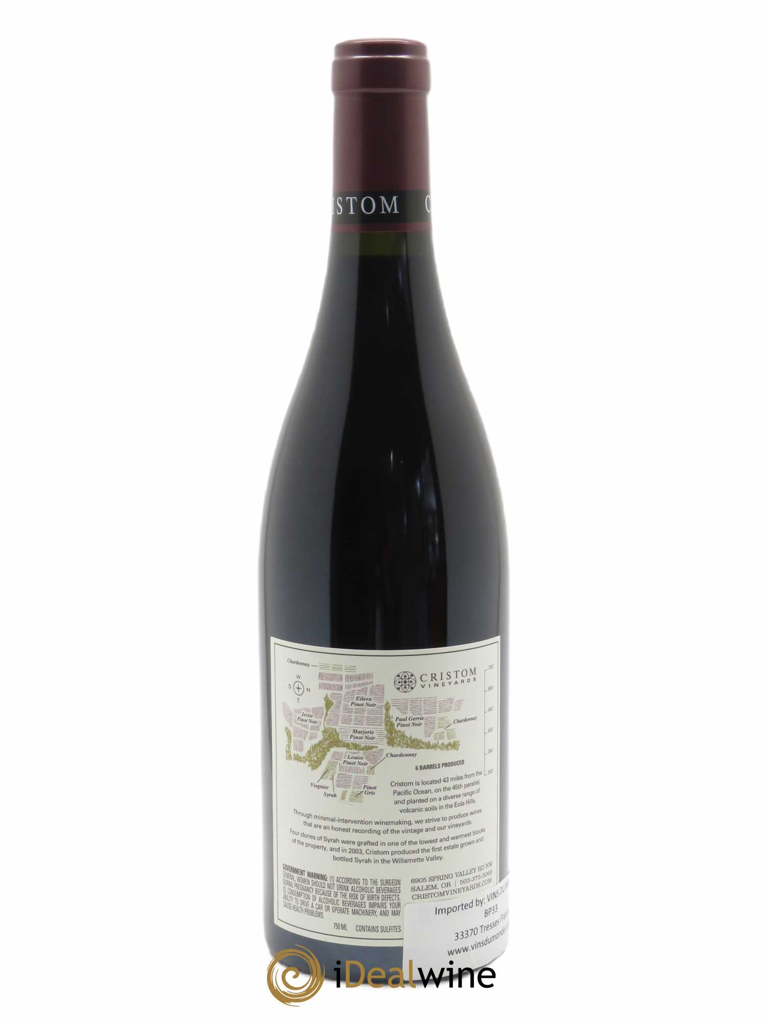 Willamette Valley Estate Syrah Cristom Vineyards  2018 - Lot de 1 Bouteille