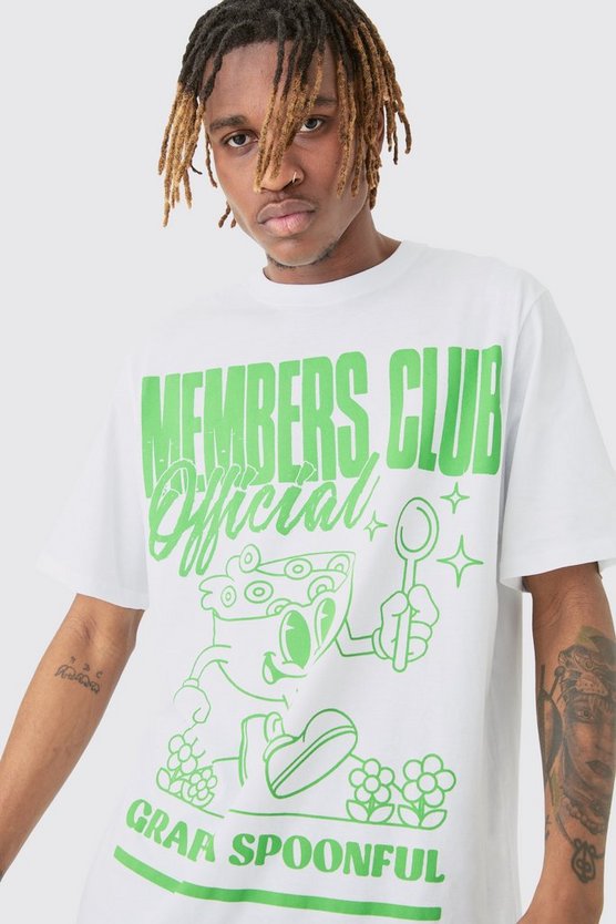 Tall weißes T-Shirt mit 'Spoonful' Members Club Worldwide Print