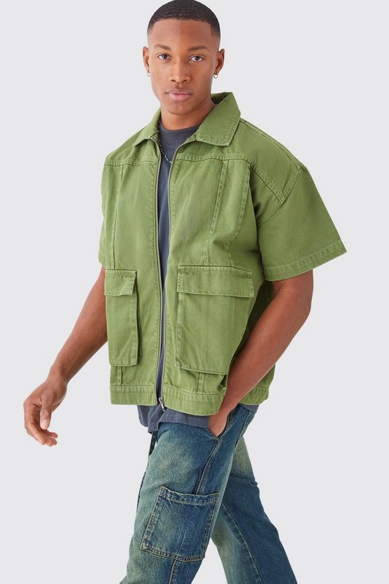 Kurzärmliges Twill Hemd mit 3D Tasche