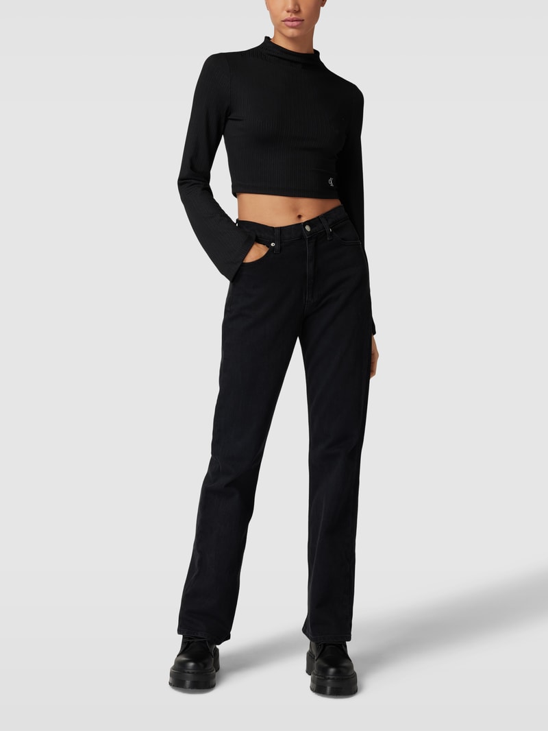 Cropped Longsleeve mit Rippstruktur in schwarz