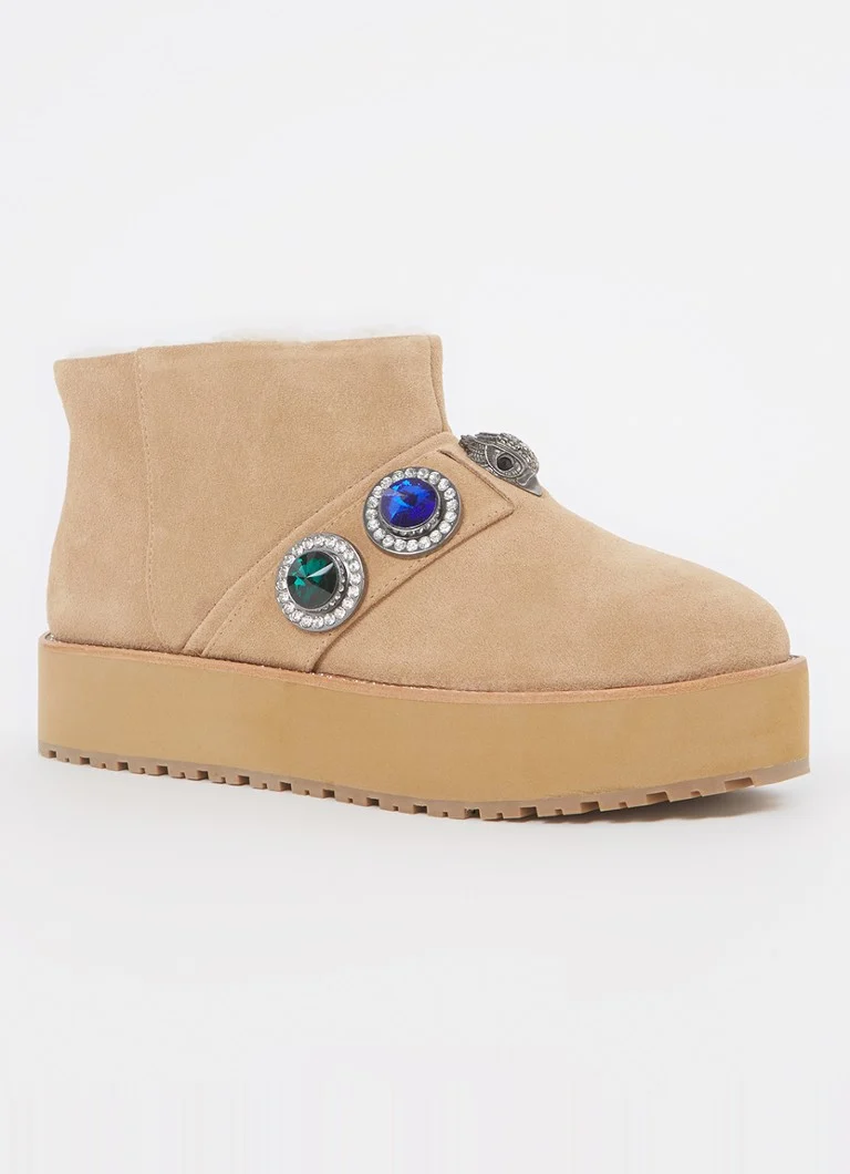 Μπότες αστραγάλου Kurt Geiger Octavia Teddy από σουέτ με κρύσταλλα.
