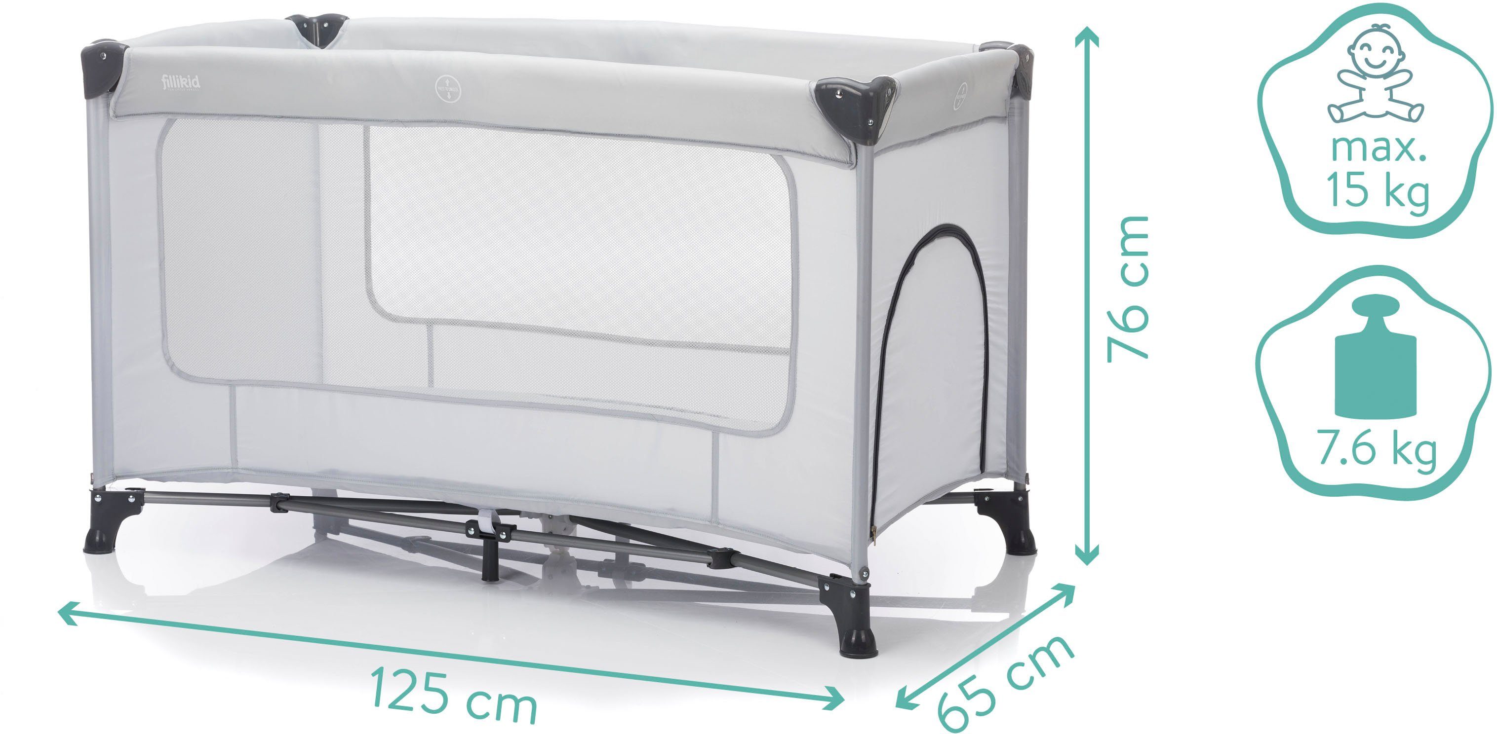 Fillikid Baby-Reisebett Nizza, steingrau, inkl. Transporttasche