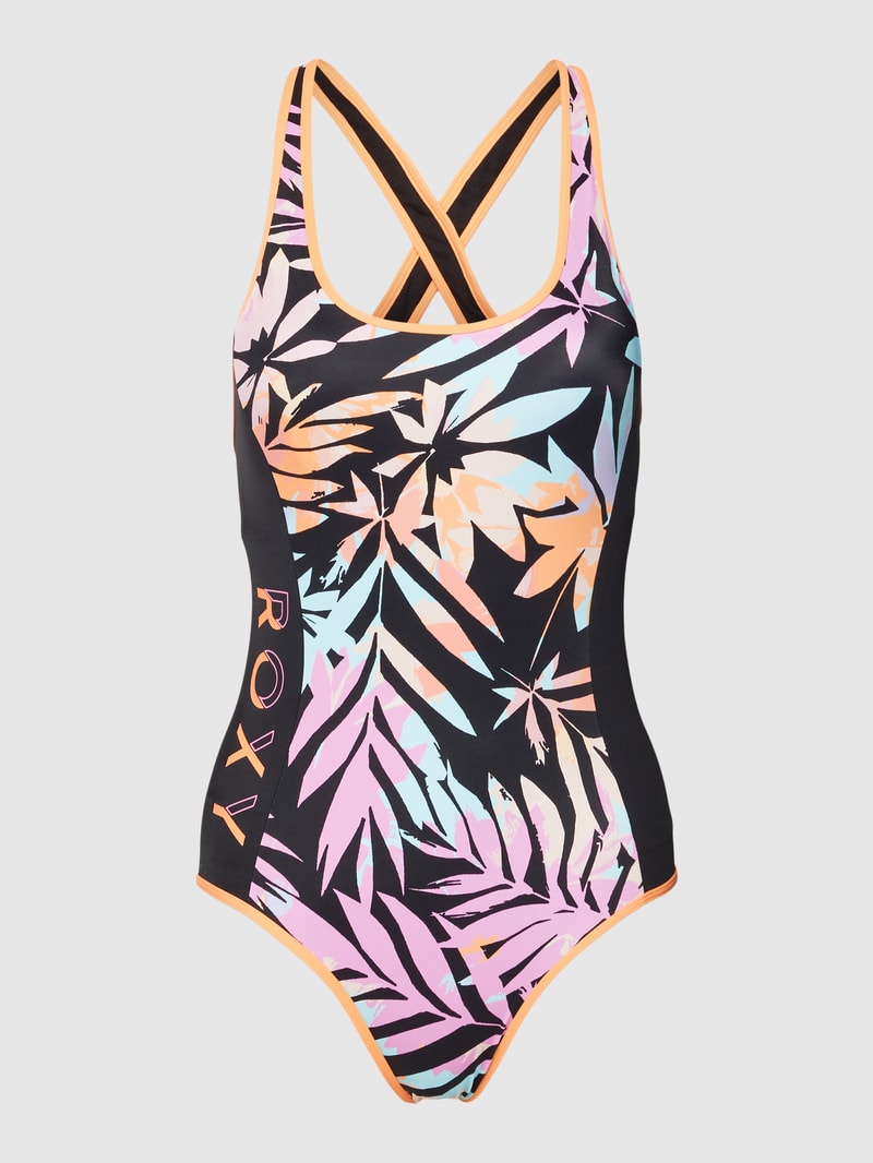 Badeanzug mit Label-Print Modell 'ACTIVE' in schwarz