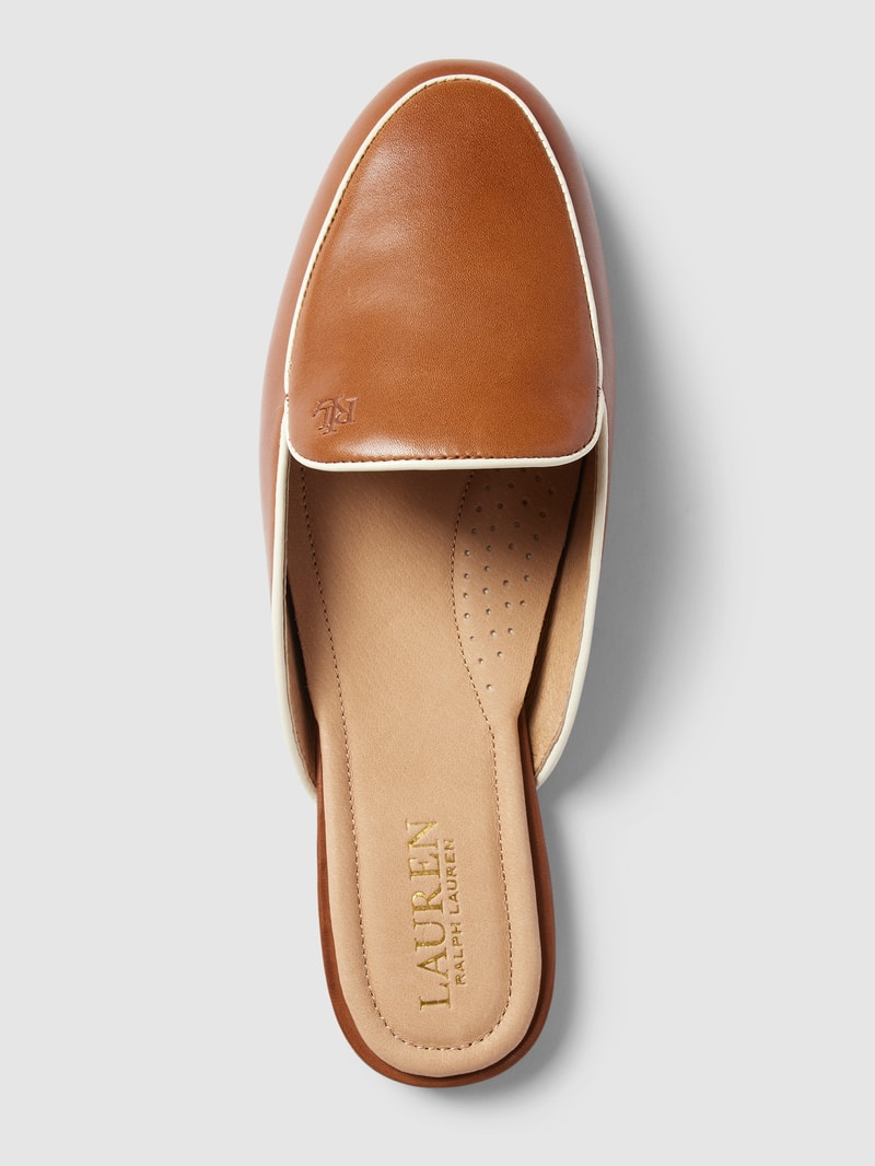 Pantoletten aus Leder mit Label-Detail Modell 'ALIANA' in cognac