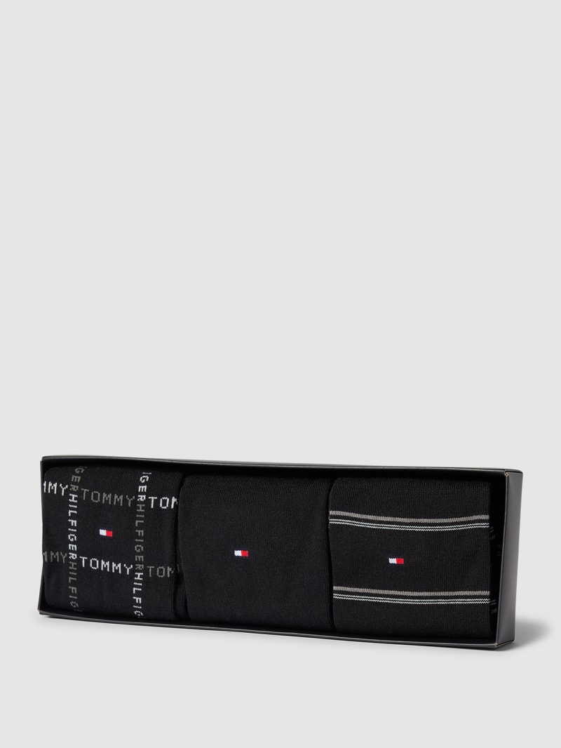 Socken mit Label-Print im 3er-Pack in schwarz