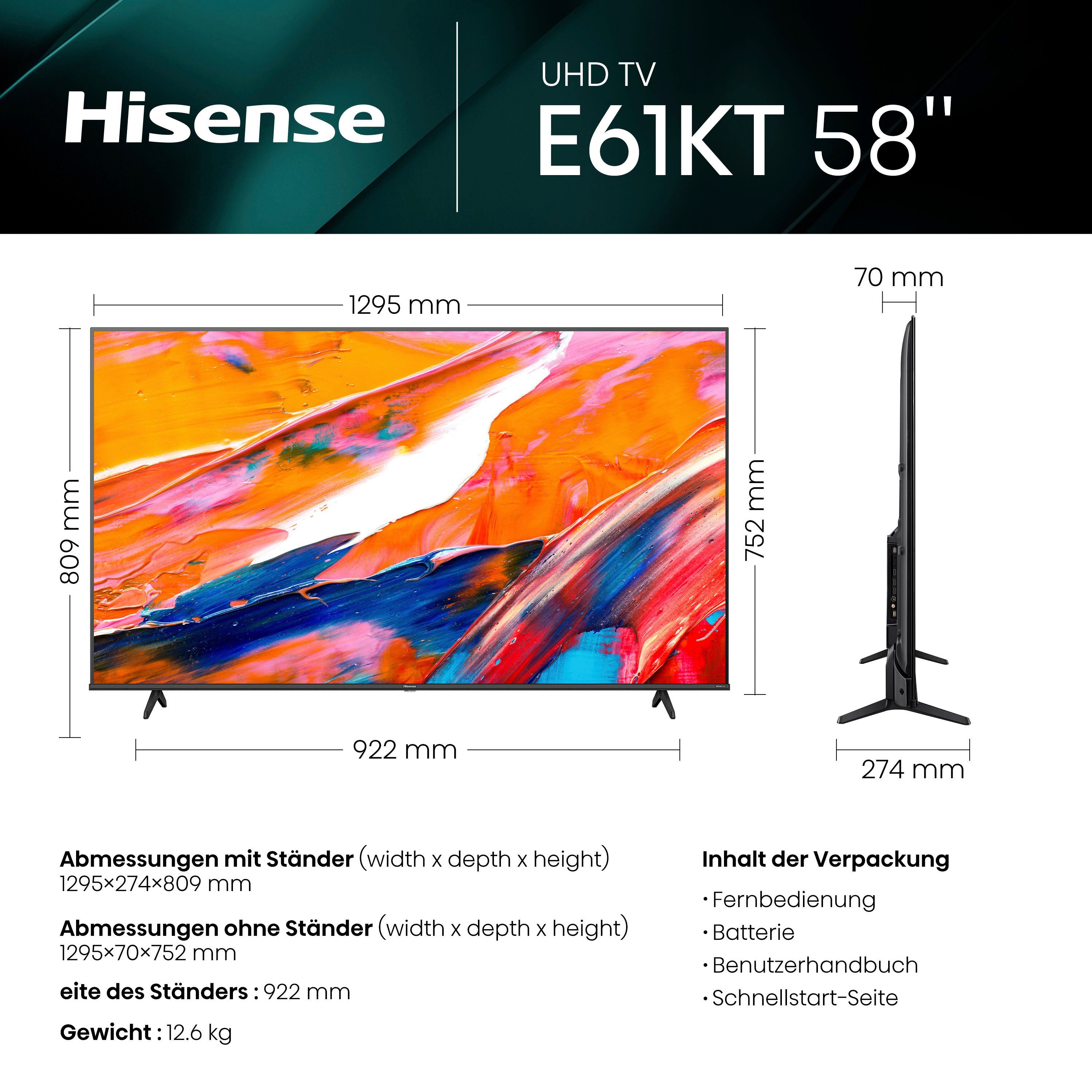Hisense 58E61KT LED-Fernseher (146 cm/58 Zoll, 4K Ultra HD, Smart-TV, Smart-TV, Dolby Vision, Triple Tuner DVB-C/S/S2/T/T2)