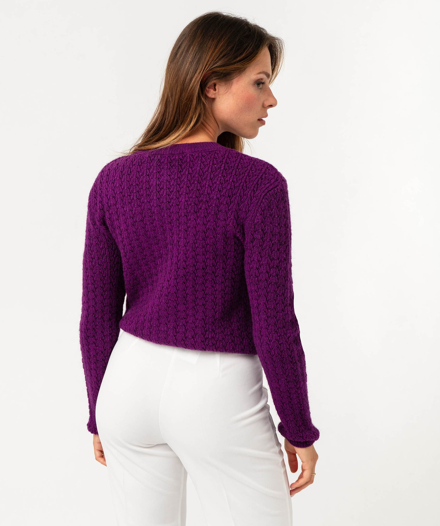 Gilet court en maille ajourée femme violet | GEMO