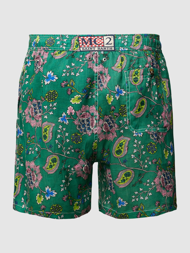 Badehose mit Allover-Muster Modell 'GUSTAVIA LINEN' in smaragdgrün