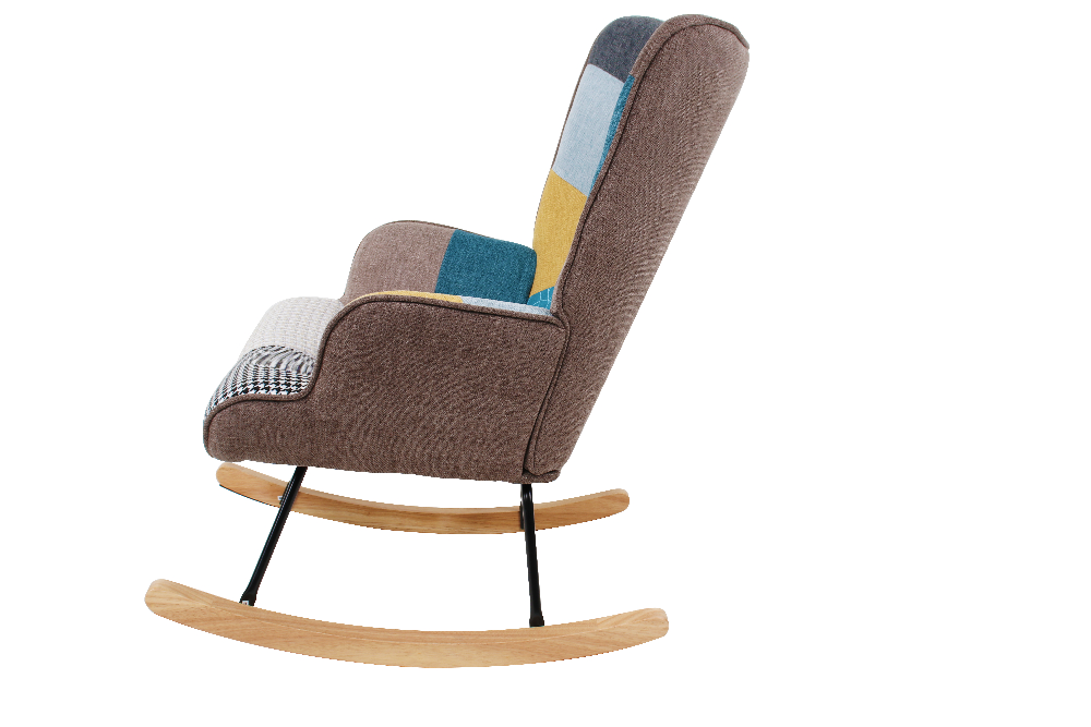 Better Home Skandinavischer Schaukelstuhl Schwingsessel Akzentstuhl CHESTER bis 120 kg, Stoffbezug Patchwork bunt