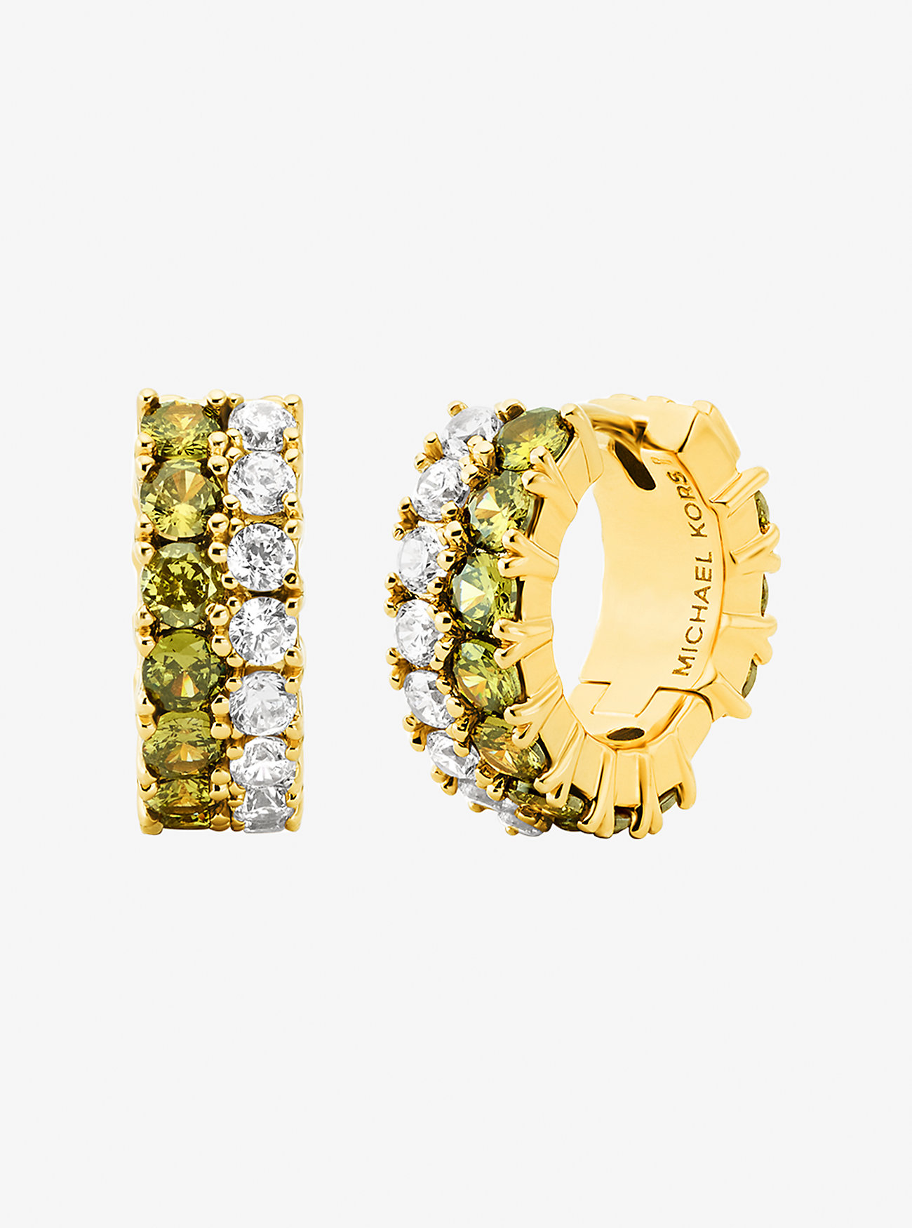 Colored Stone Huggie Earrings - GOLD/PERIDOT