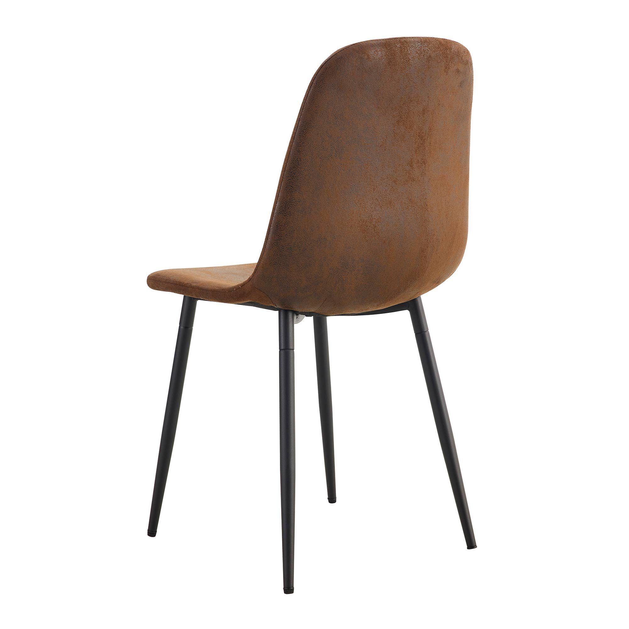 Celya Essgruppe Esstisch mit 4 Stühlen,Moderner Küchentisch Set, (Tisch mit 4 Stuhlen), Beine aus Metall,Schwarze Tischbeine,Braun Kunstleder
