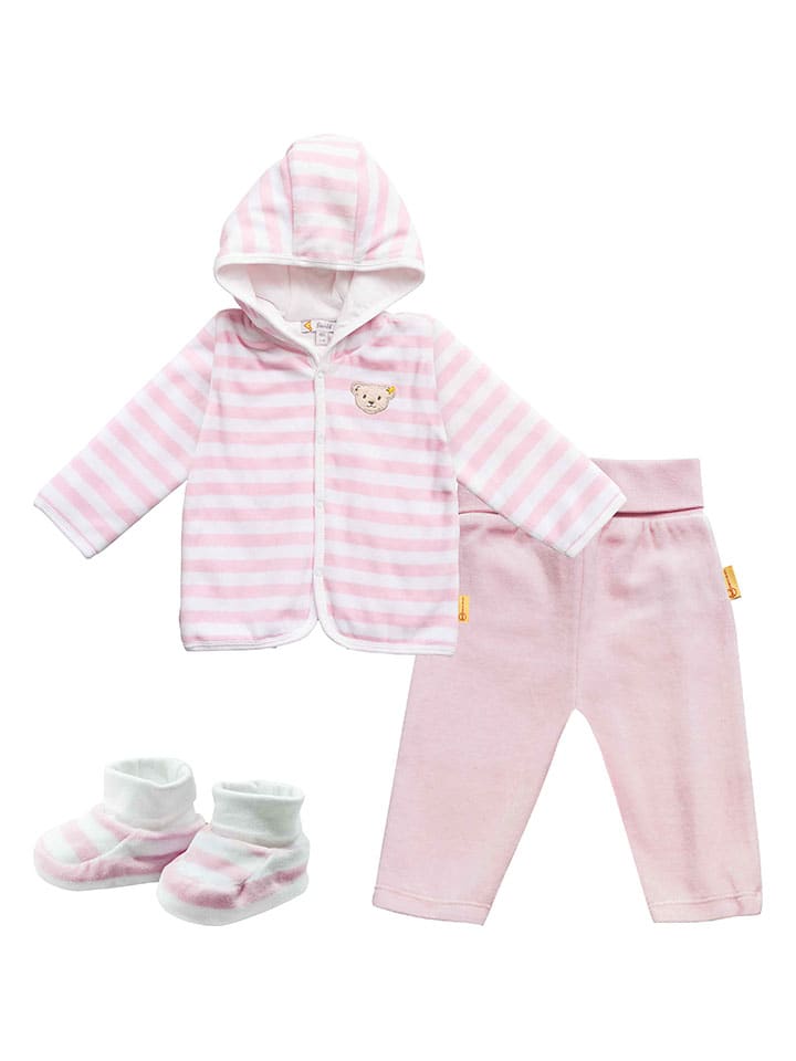Steiff 3tlg. Outfit in Rosa/ Weiß günstig kaufen