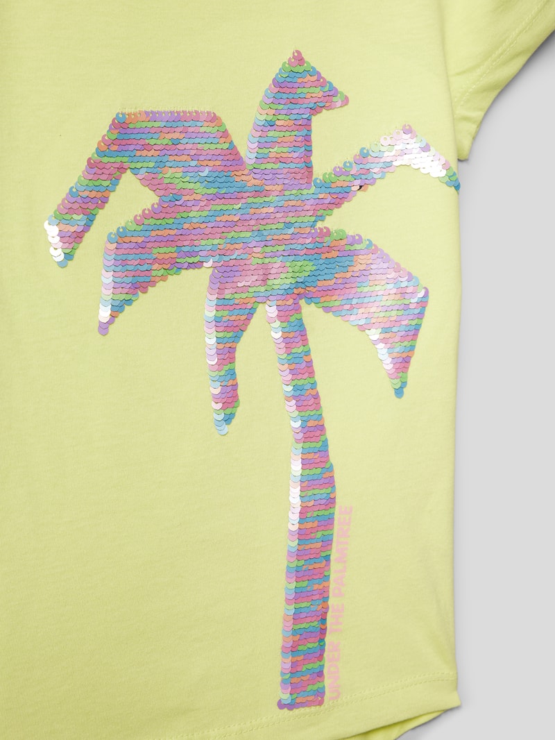 T-Shirt aus Baumwolle mit Paillettenbesatz in hellgelb