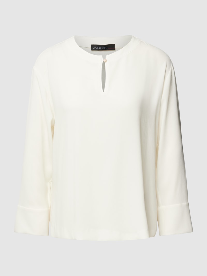 Blusenshirt in unifarbenem Design mit Schlüsselloch-Ausschnitt in offwhite