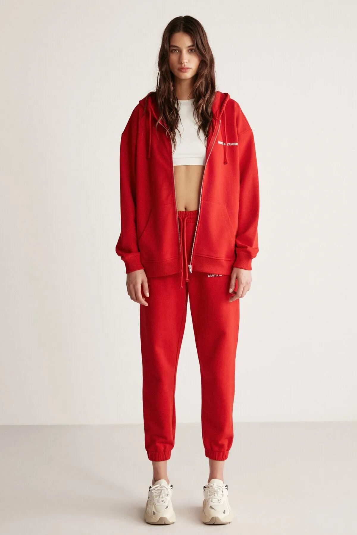 GRIMELANGE  Carroline Damen-Jogginghose mit Stickerei in Rot und elastischem Bund und Beinen