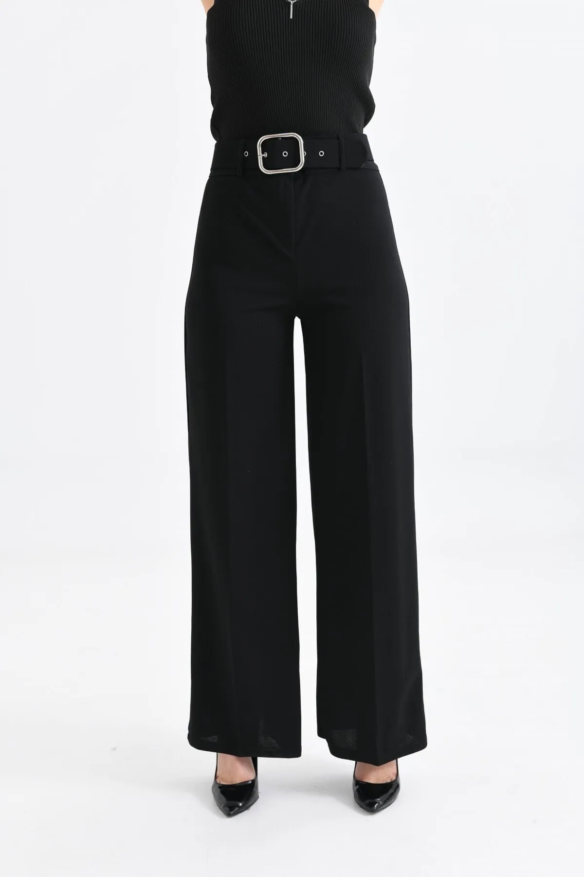 VOLT CLOTHİNG  Damen-Hose aus Stoff mit weitem Beingürtel und detailliertem Stoff