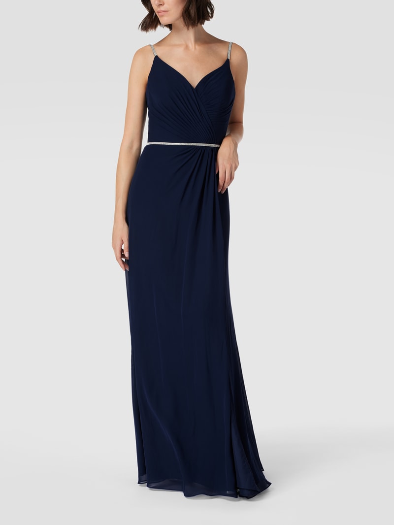 Abendkleid mit Ziersteinen in dunkelblau