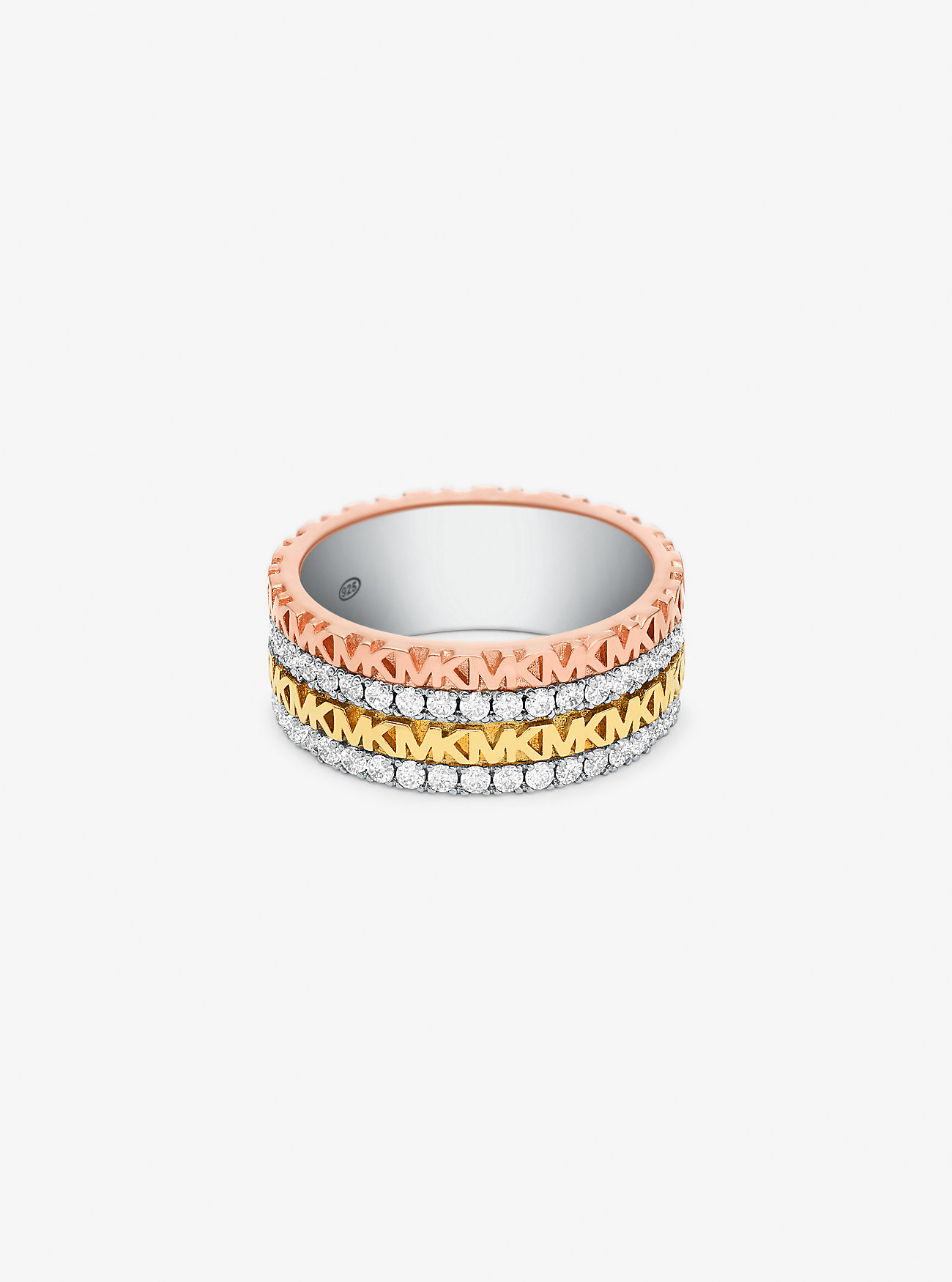 Precious Metal-Plated Sterling Silver Pavé Logo Stack Ring - TWO TONE