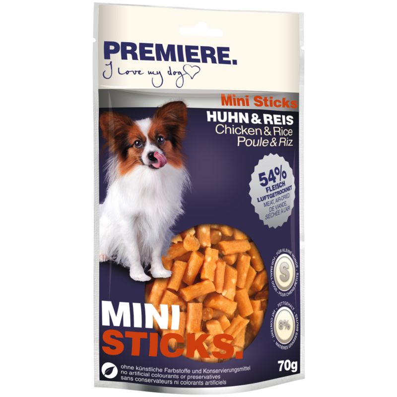 PREMIERE Snacks PREMIERE Mini Sticks Huhn und Reis 5x70 g