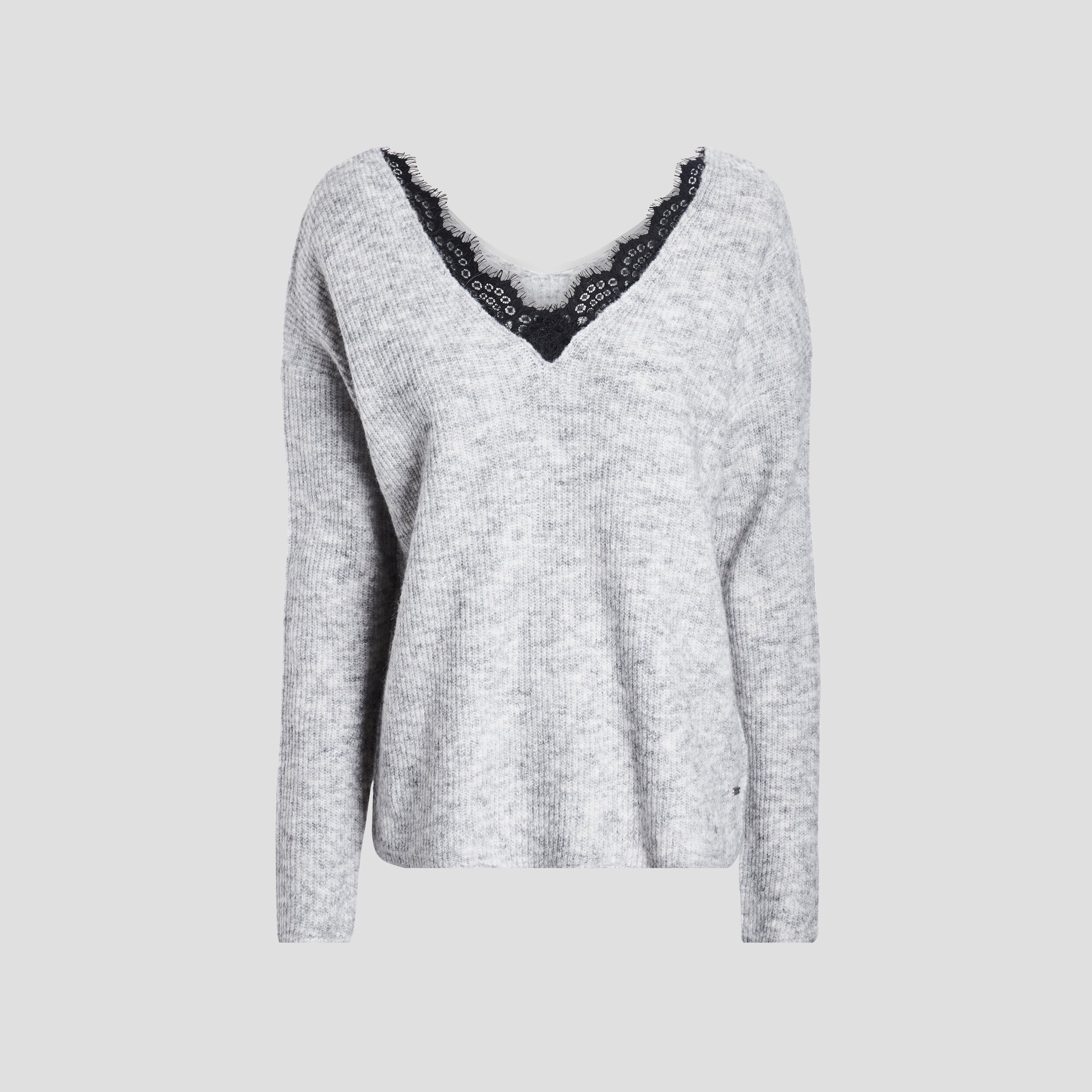 Pull avec détails dentelle gris femme | La Halle