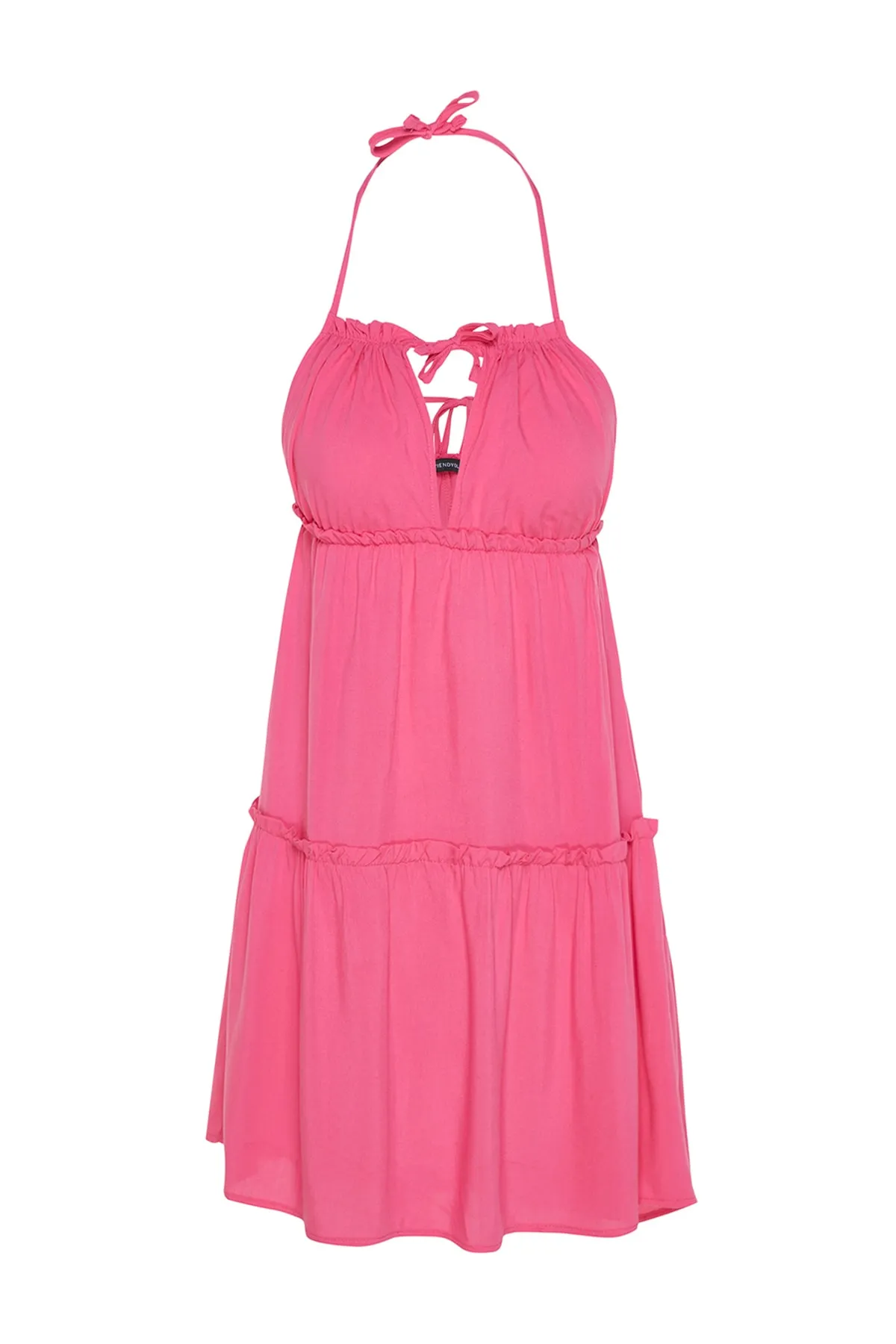 Trendyol Collection  Rosa Mini-Strandkleid mit gewebten Rüschen TBESS23EL00071