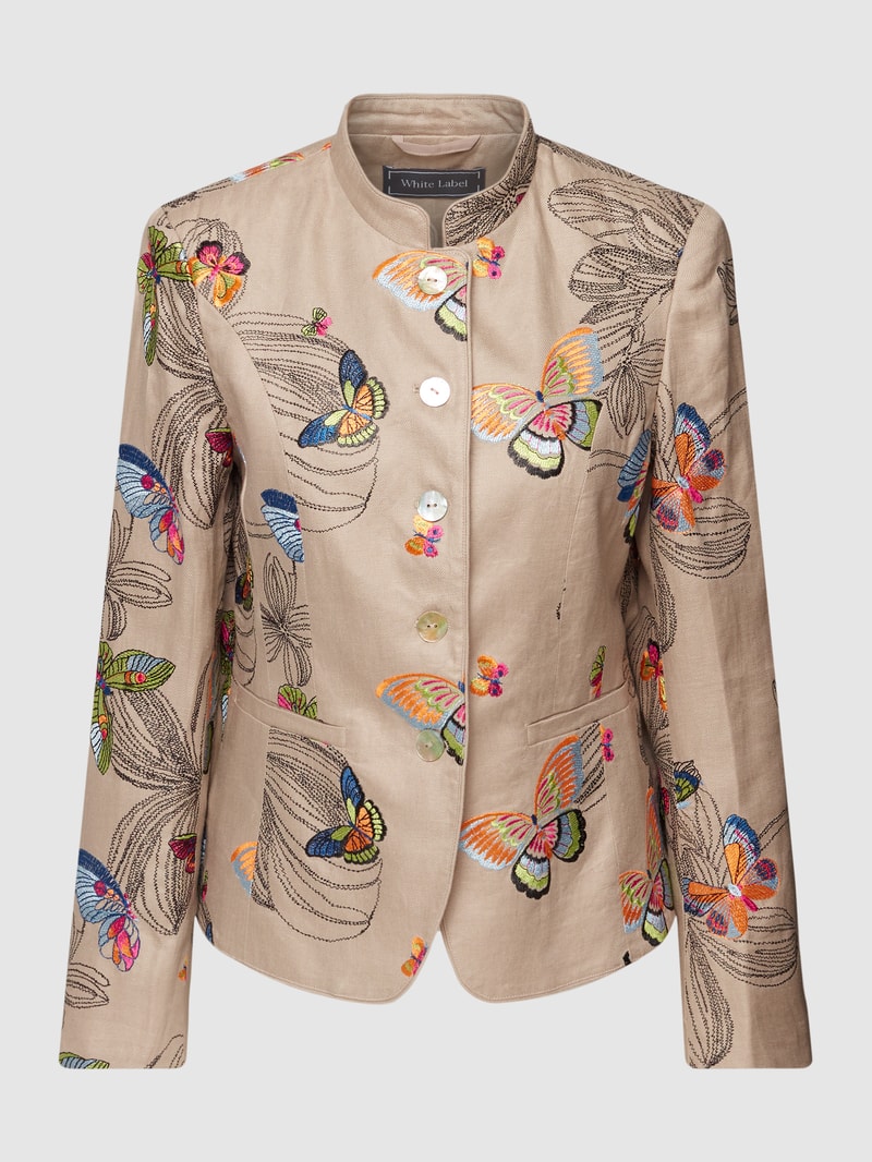 Blazer aus reinem Leinen mit Maokragen in sand