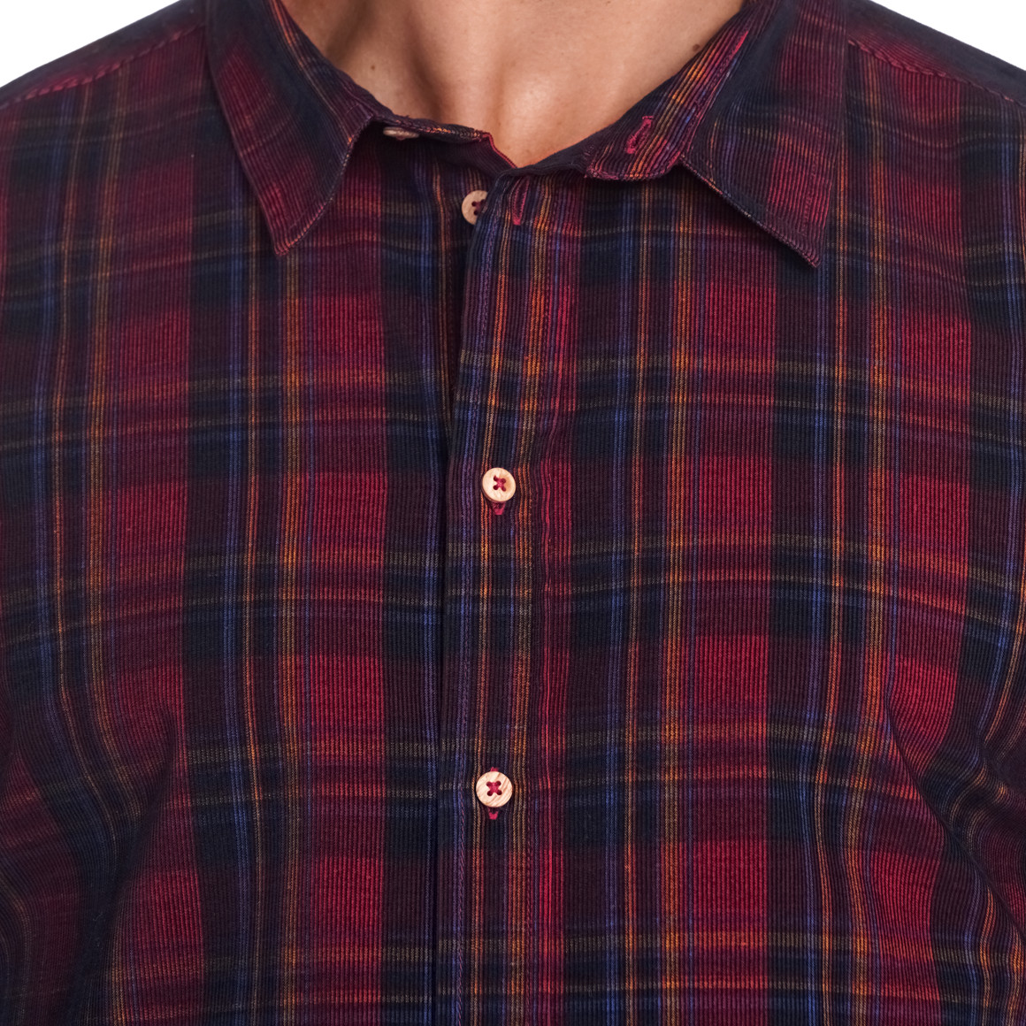 Herren Weihnachtshemd aus Cord dunkelrot / dunkelblau