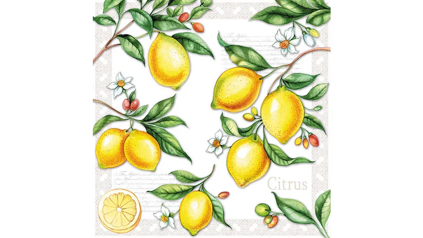 Bella Casa Servietten Zitronen 33x33cm mehrfarbig