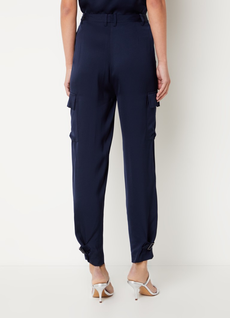 Pantaloni LKBennett Luna cu talie înaltă, conici, din satin, cu buzunare cu clapă