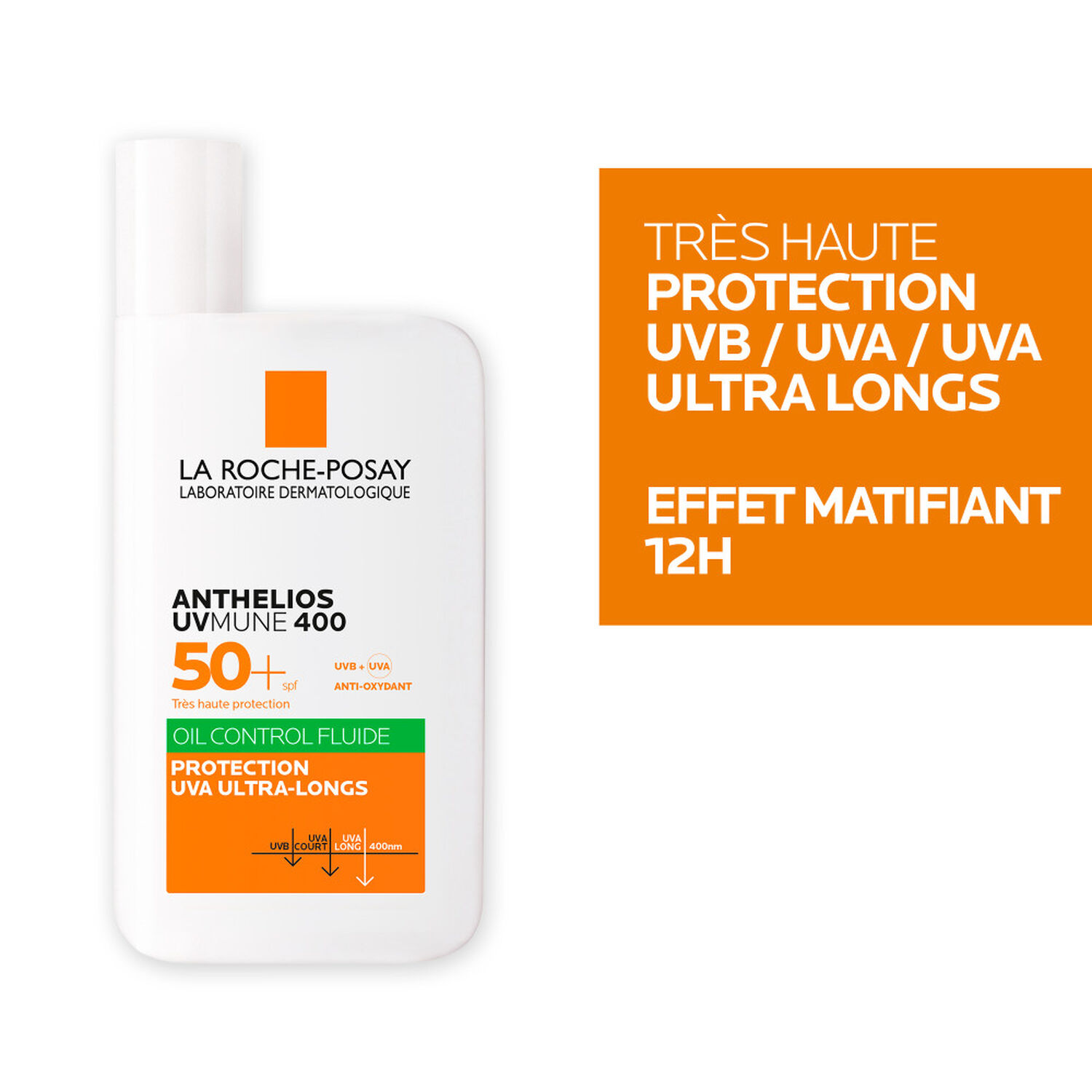 la roche-posay Anthelios UVMune 400 SPF 50+ Fluide Solaire Anti-Brillance - Peau Mixtes à Grasses 50 ml