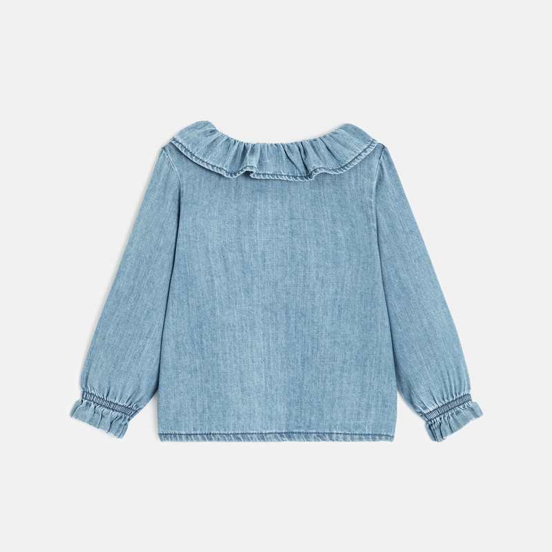 Chemise bébé fille denim bleue stone col volanté Catimini