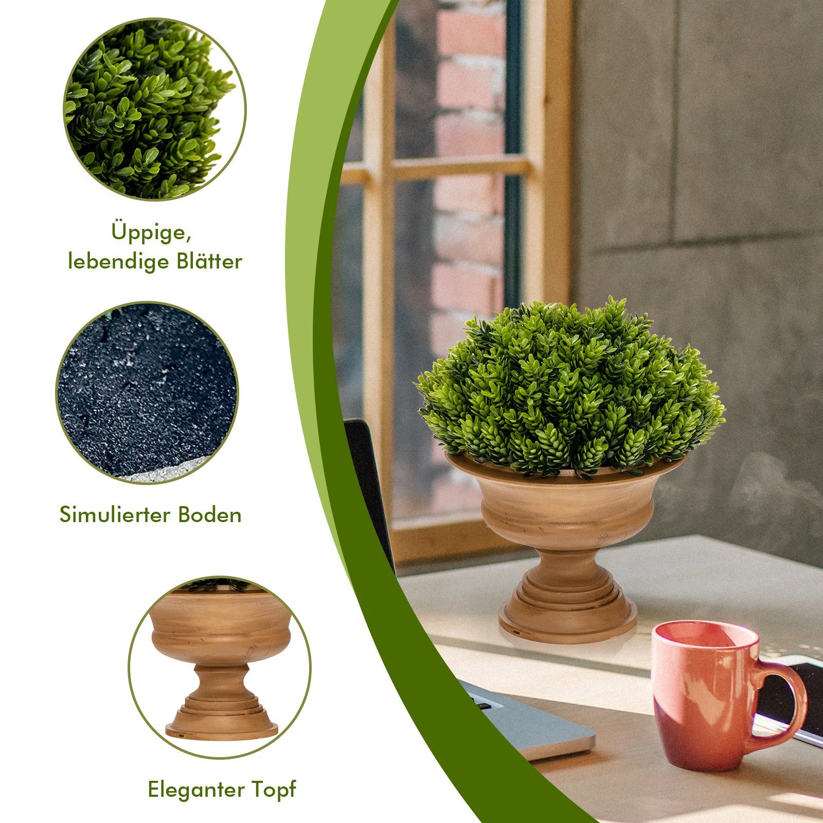 Kunstpflanze, COSTWAY, Höhe 30 cm, 4er Set Mini Künstliche Pflanzen mit Topf