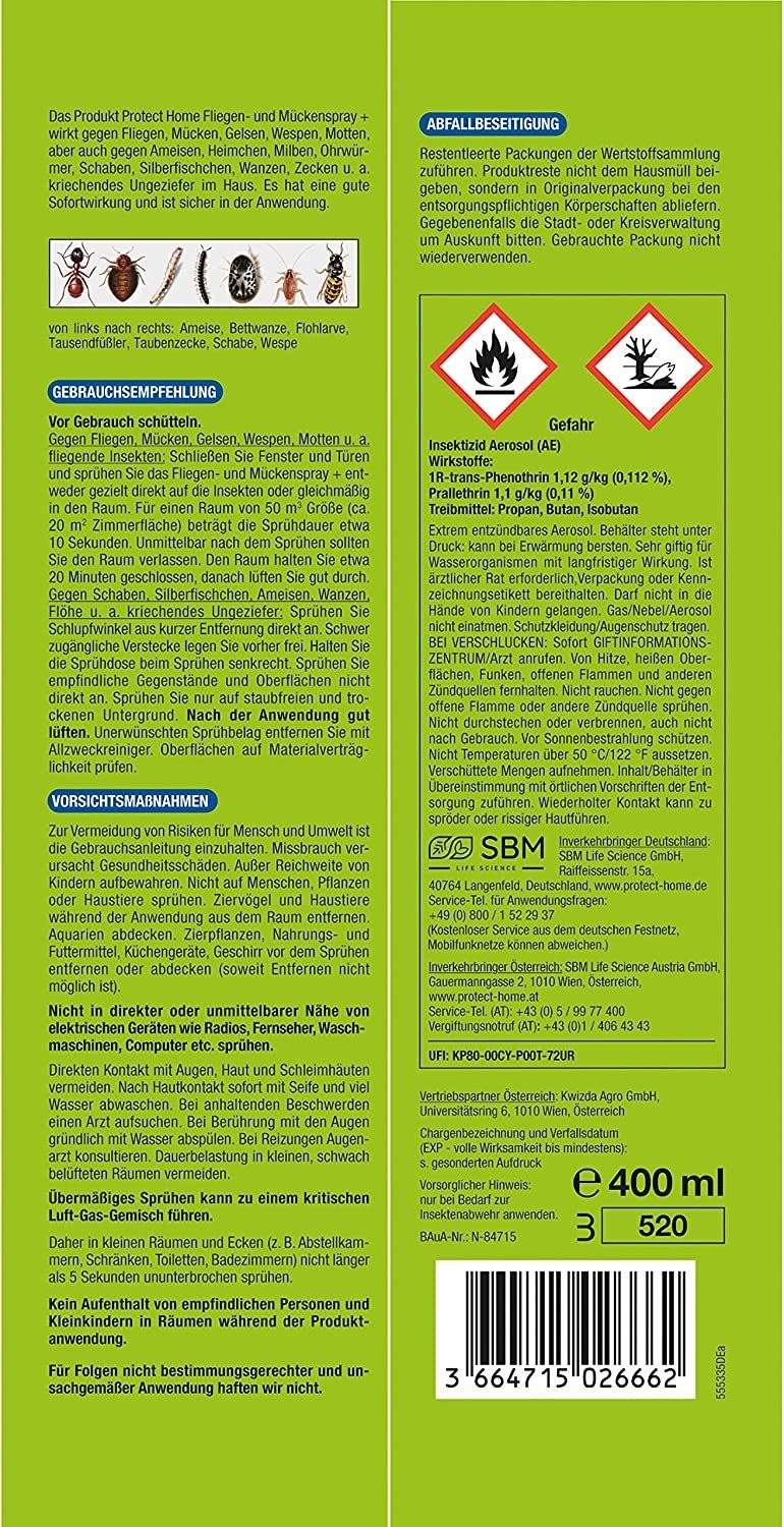 Protect Home Insektenspray Protect Home Forminex Fliegen- u. Mücken Spray+ 400ml, 400 ml