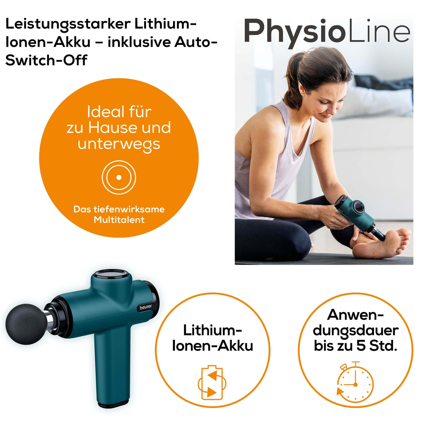 Beurer MG 99 MASSAGE GUN compact-Kompakte Massagepistole zur gezielten Muskelmassage mit 4 Aufsätzen