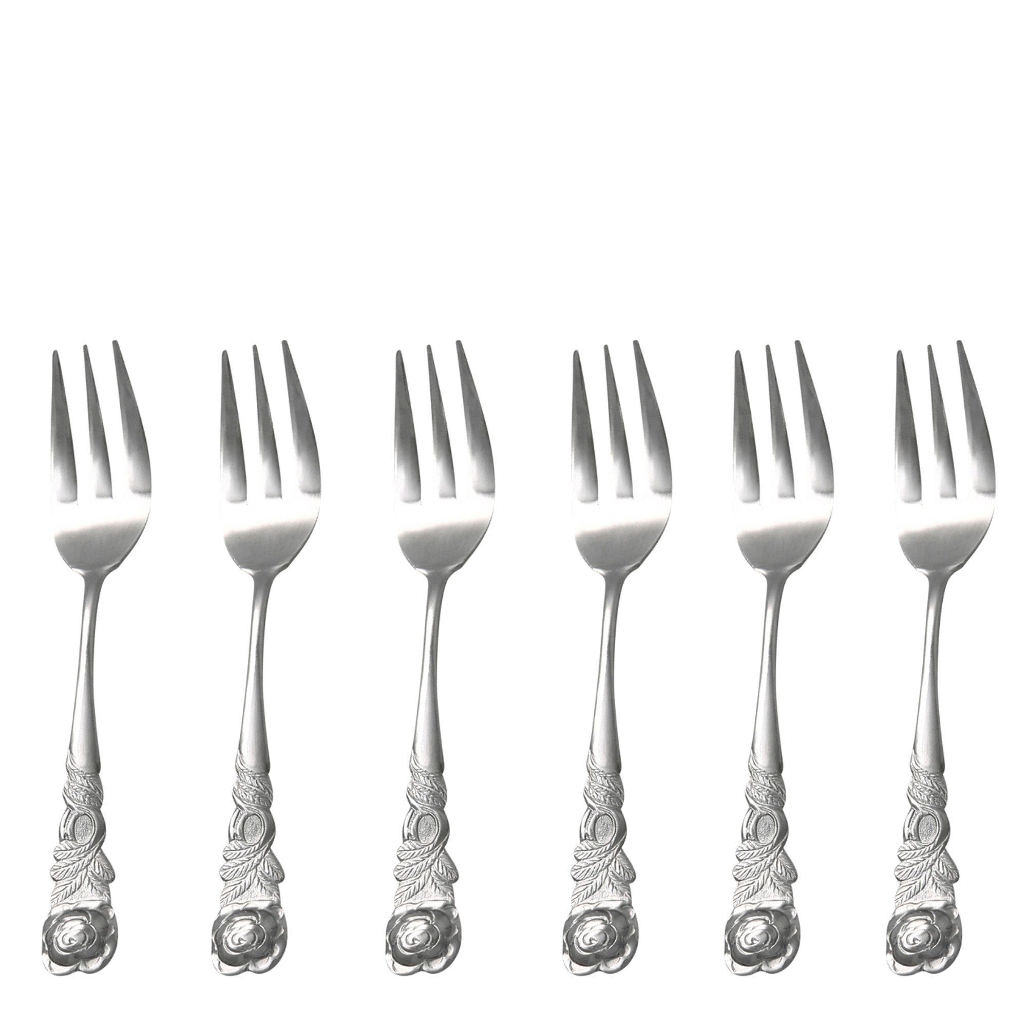 GRÄWE Kuchengabel GRÄWE Kuchengabeln 6 Stück, Edelstahl, Serie Rosendekor