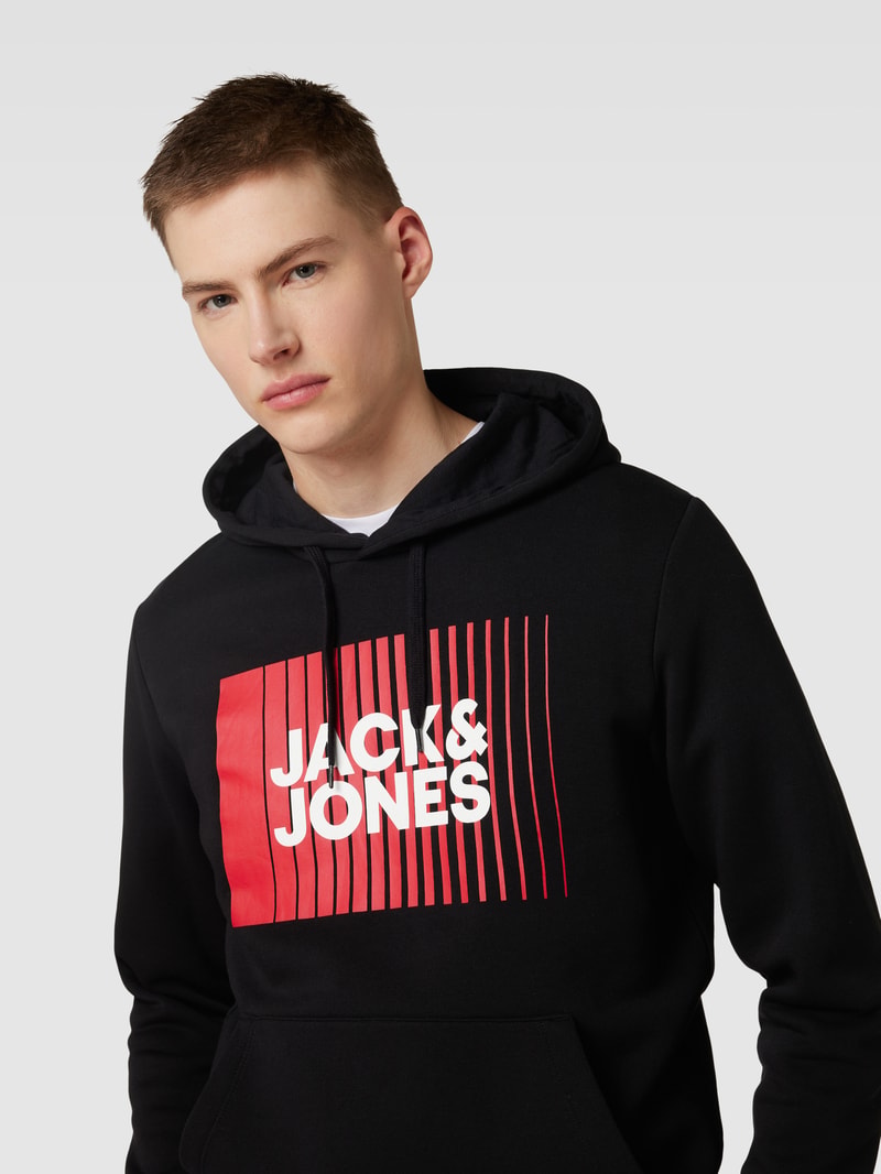 Hoodie mit Label-Print Modell 'ECORP' in schwarz