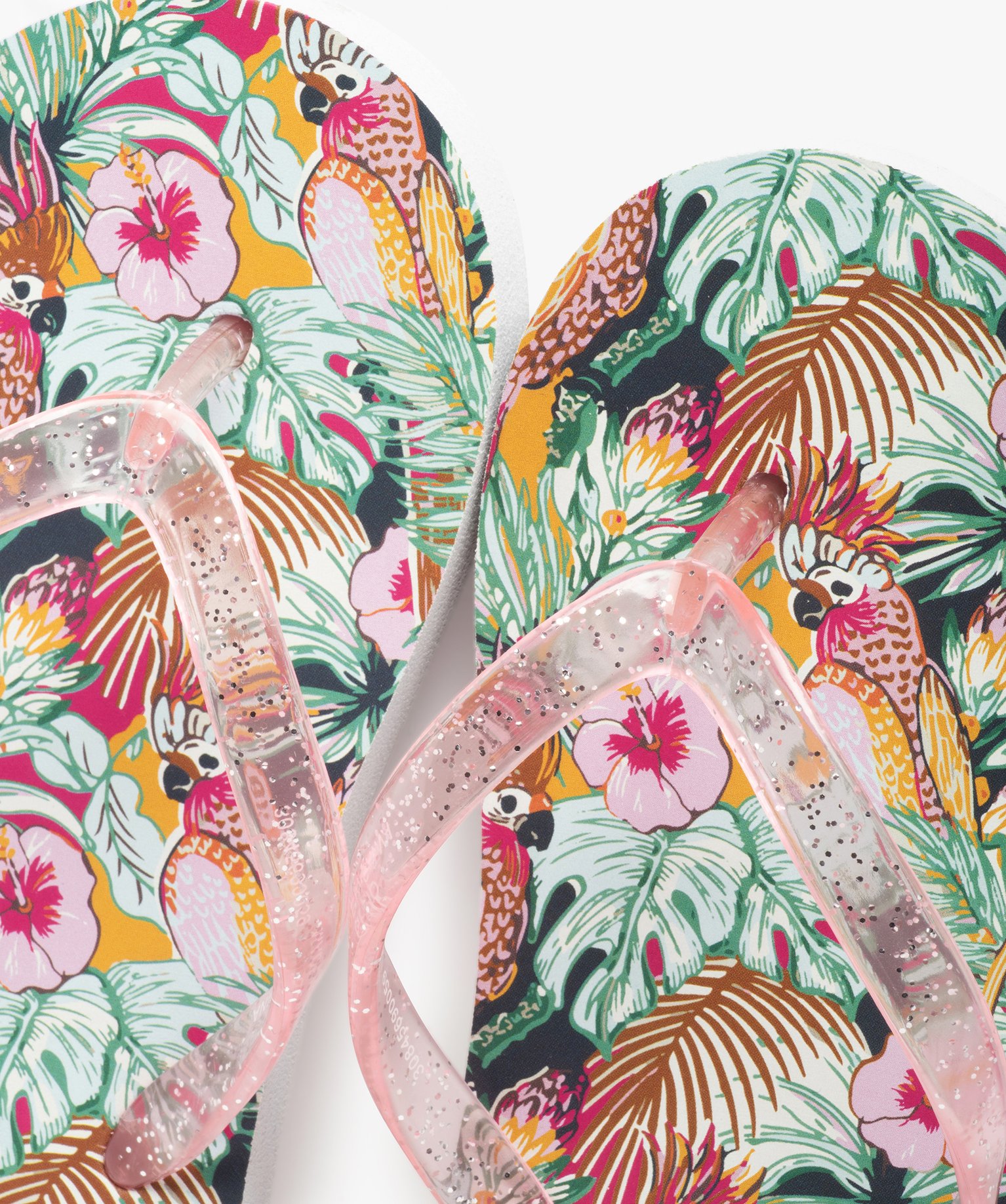 Tongs fille à semelle imprimée jungle et brides pailletées multicolore | GEMO