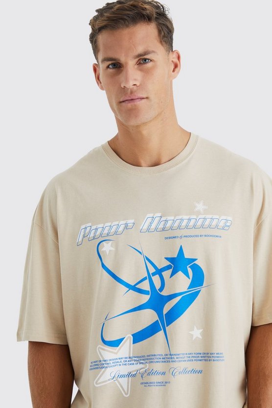 Tall Oversize T-Shirt mit Pour Homme Y2k Stern-Print