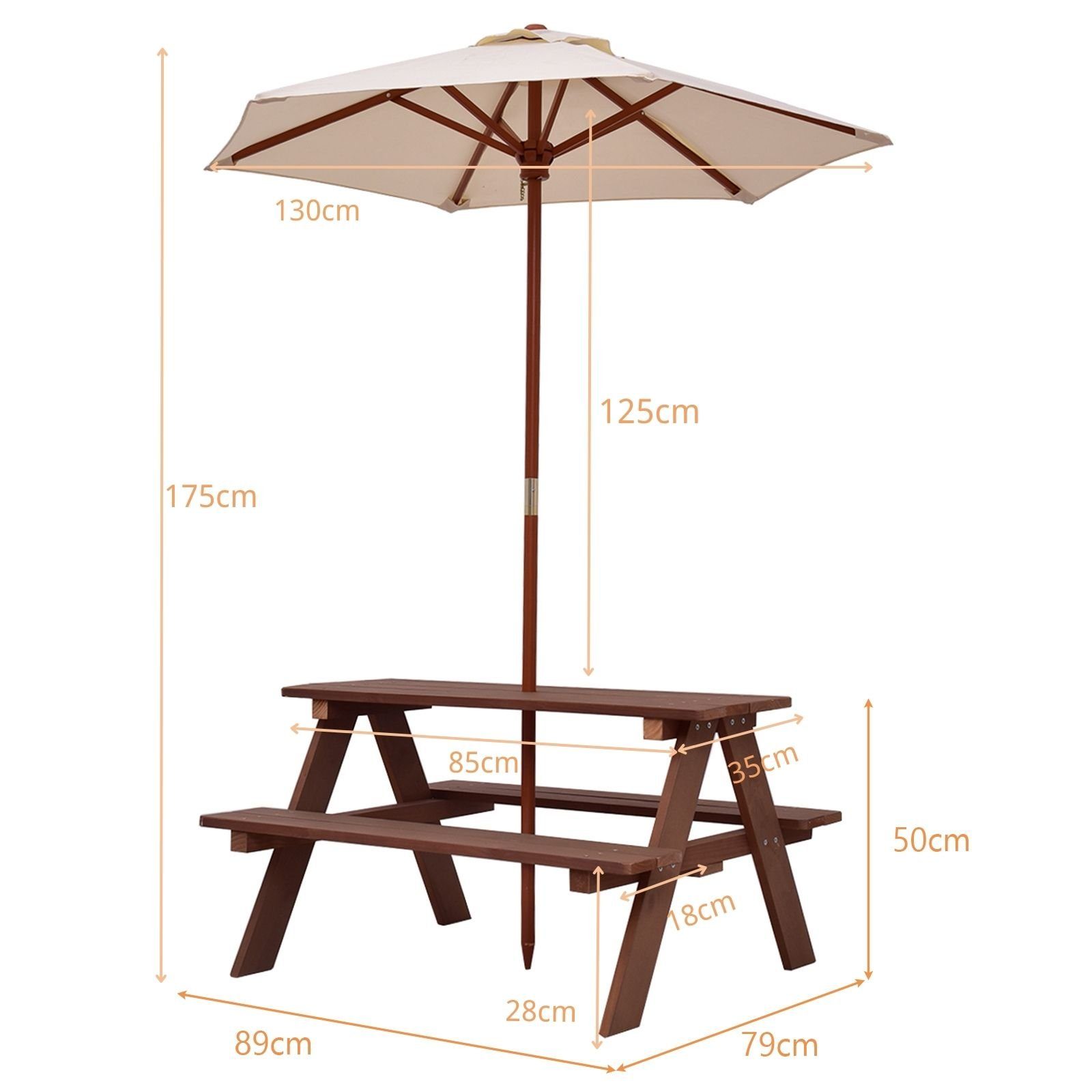 COSTWAY Garten-Kindersitzgruppe, mit abnehmbarem Sonnenschirm, 4 Sitze