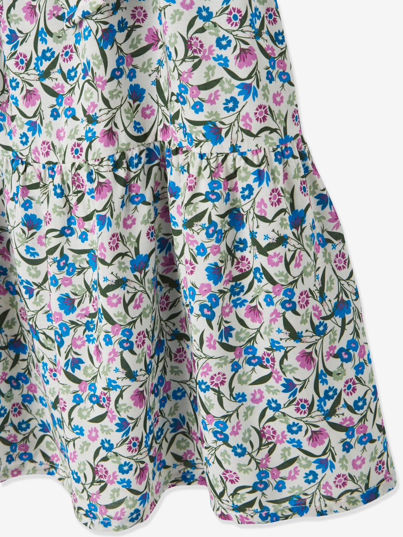 Robe effet portefeuille fille bleu imprimé fleurs