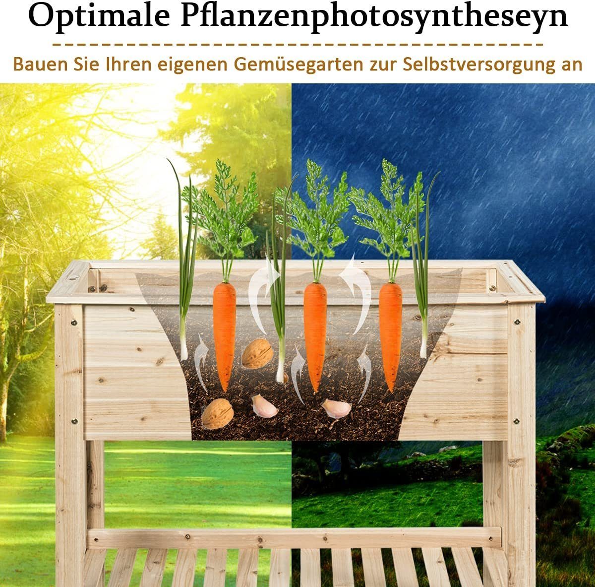 KOMFOTTEU Hochbeet Blumenkasten, 120cm × 55cm × 90cm, aus Tannenholz