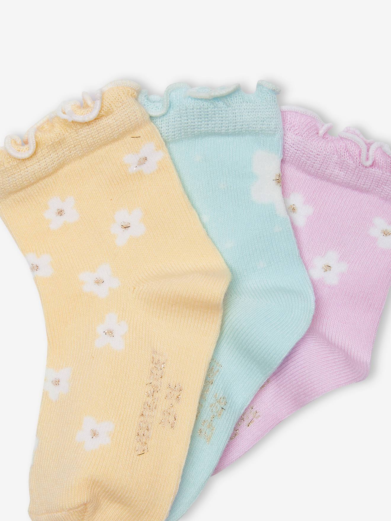 Vertbaudet 3er-Pack Mädchen Baby Socken mit Blumen Oeko-Tex - hellgelb