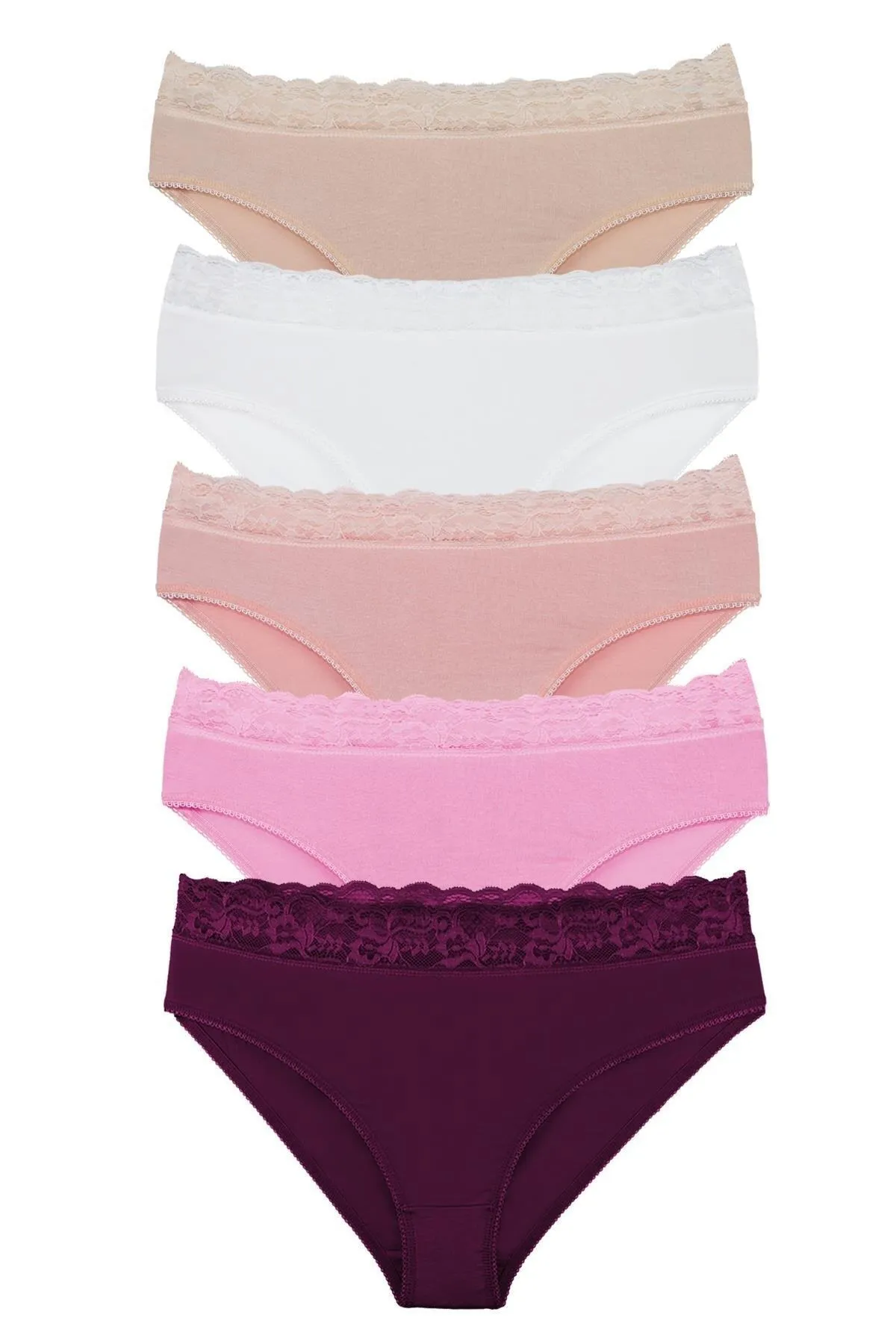 Sensu  5er-Pack Slip-Höschen aus Bio-Bambusstoff mit Spitze und Taille für Damen – Kts3081