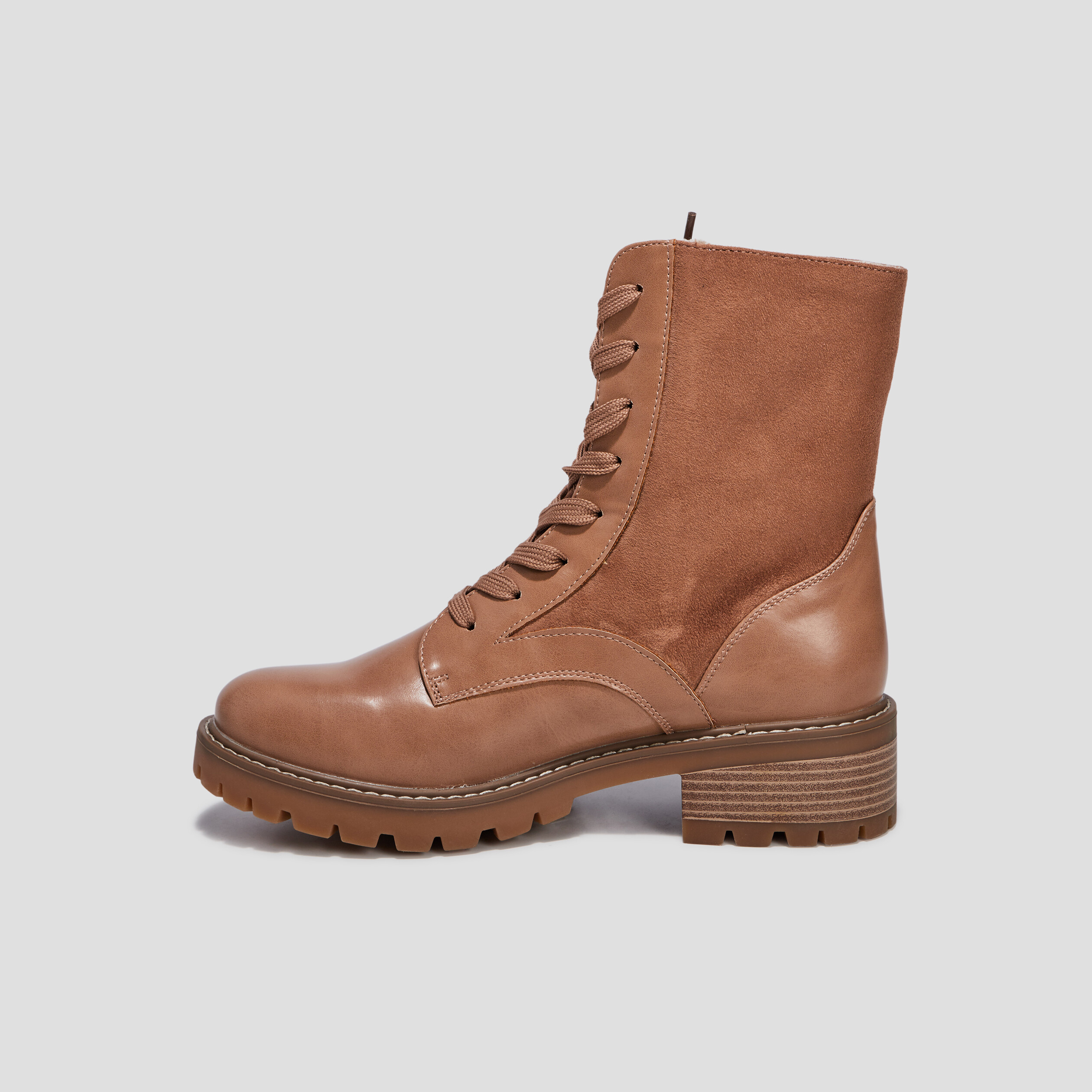 Bottines fourrées à lacets marron femme | La Halle