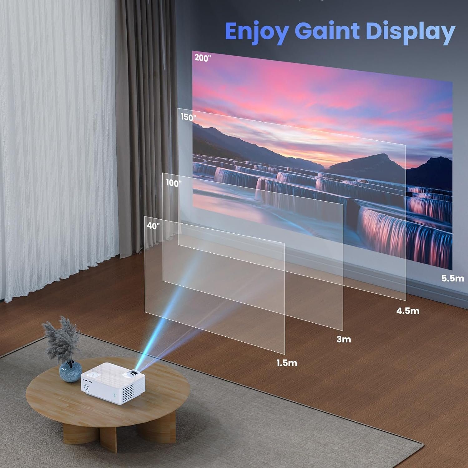 TOPVISION Bluetooth 5.1 Mini Beamer Multimedia Heimkino Portabler Projektor (9500 lm, 10000:1, 1920*1080p px, Mit 100'' Bildschirm kompatibel mit HDMI, USB AV Smartphone Pad TV Box)