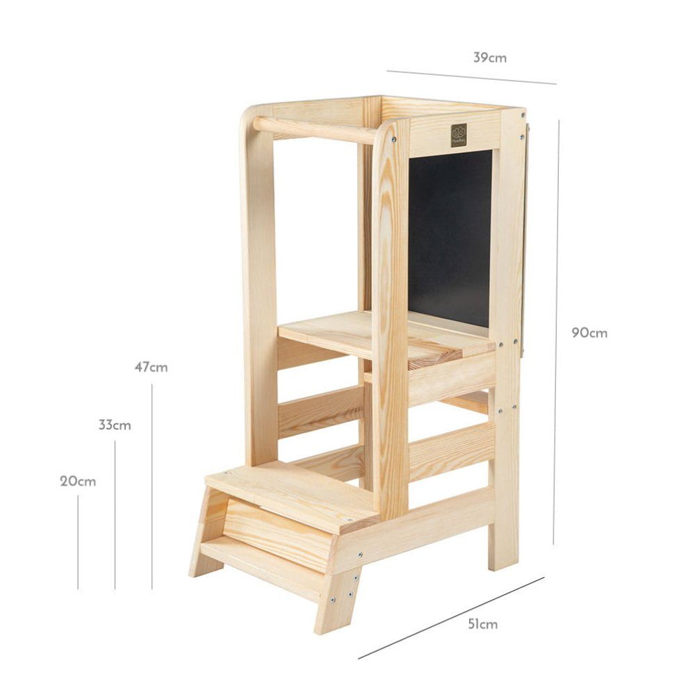 MeowBaby Stehhilfe Lernturm für Kinder Montessori Lernstuhl mit Kreidetafel Dunkelgrau (1 St), Kinderhocker, Höhenverstellbar, Abgerundete Ecken & Kanten