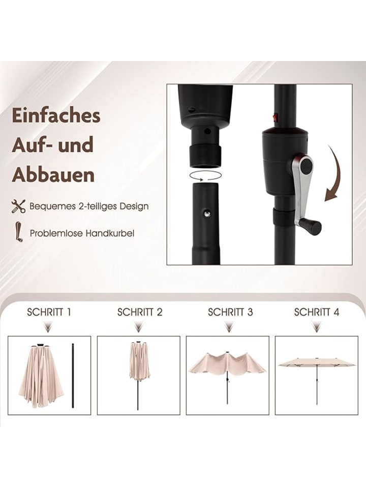COSTWAY Doppelsonnenschirm mit LED 380 x 200 cm in Beige günstig kaufen onesize