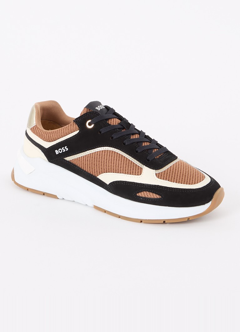 HUGO BOSS Skylar mesh-sneaker med detaljer i skinn og semsket skinn