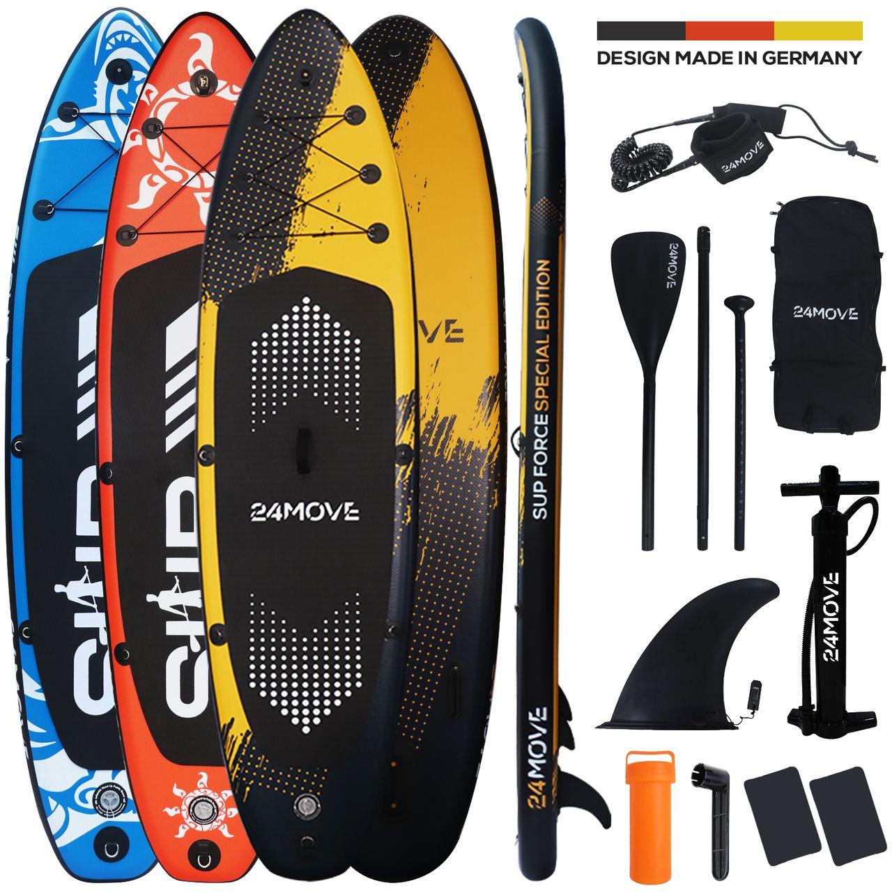 TroniTechnik 24MOVE® Standup Paddle Board SUP, inkl. Zubehör, Paddel und Hochdruckpumpe, ROT, 366x80x15cm